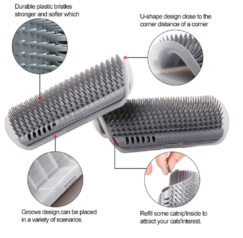 Cat Self Groomer Wall Brush Corner Face Scratcher Massage Comb Catnip Holder