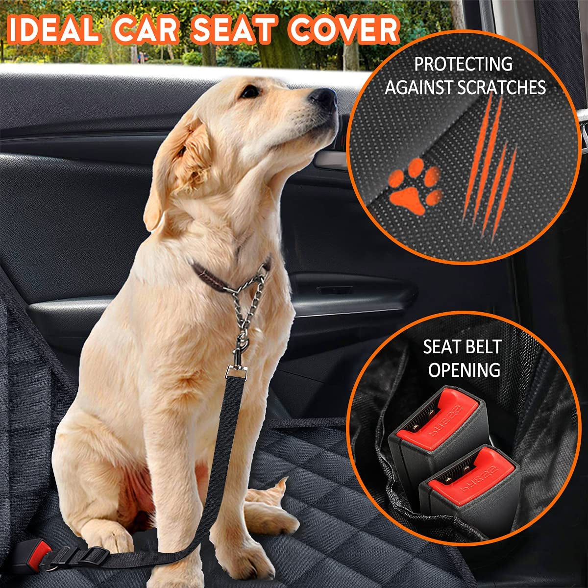 Premium Waterproof Dog Back Seat Cover (with Middle Armrest Access) – Black
