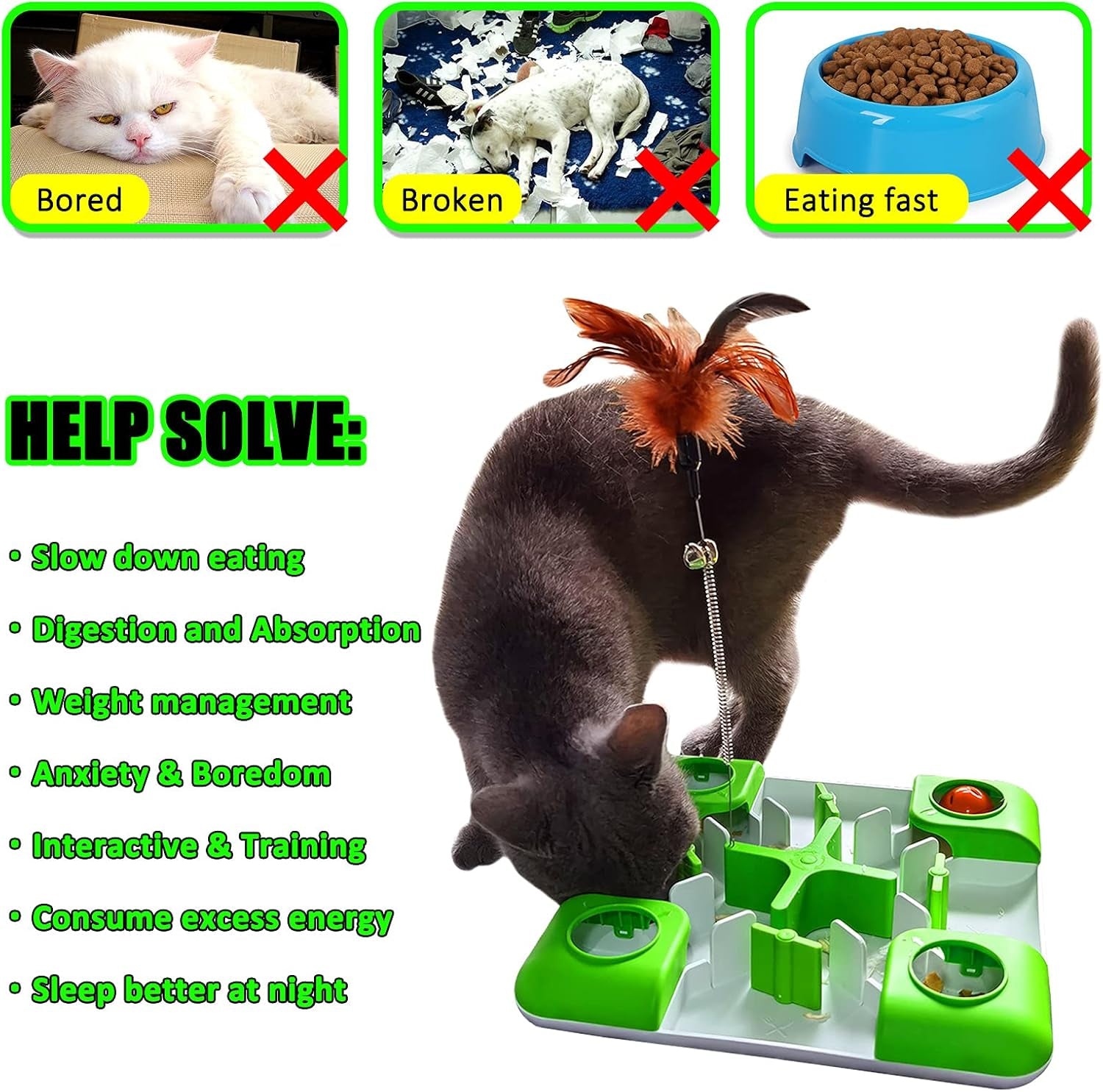 Cat Puzzle Feeder Treat Puzzle Toy, Cat Slow Feeder Food Dispenser, Interactive Treat Maze & IQ Training Toys for Indoor Cats Slow Feeder Cat Bowl for Healthy Eating Diet