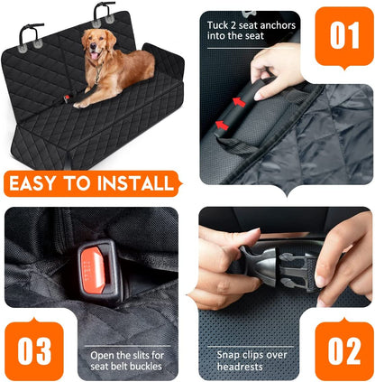 Premium Waterproof Dog Back Seat Cover (with Middle Armrest Access) – Black