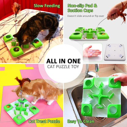 Cat Puzzle Feeder Treat Puzzle Toy, Cat Slow Feeder Food Dispenser, Interactive Treat Maze & IQ Training Toys for Indoor Cats Slow Feeder Cat Bowl for Healthy Eating Diet