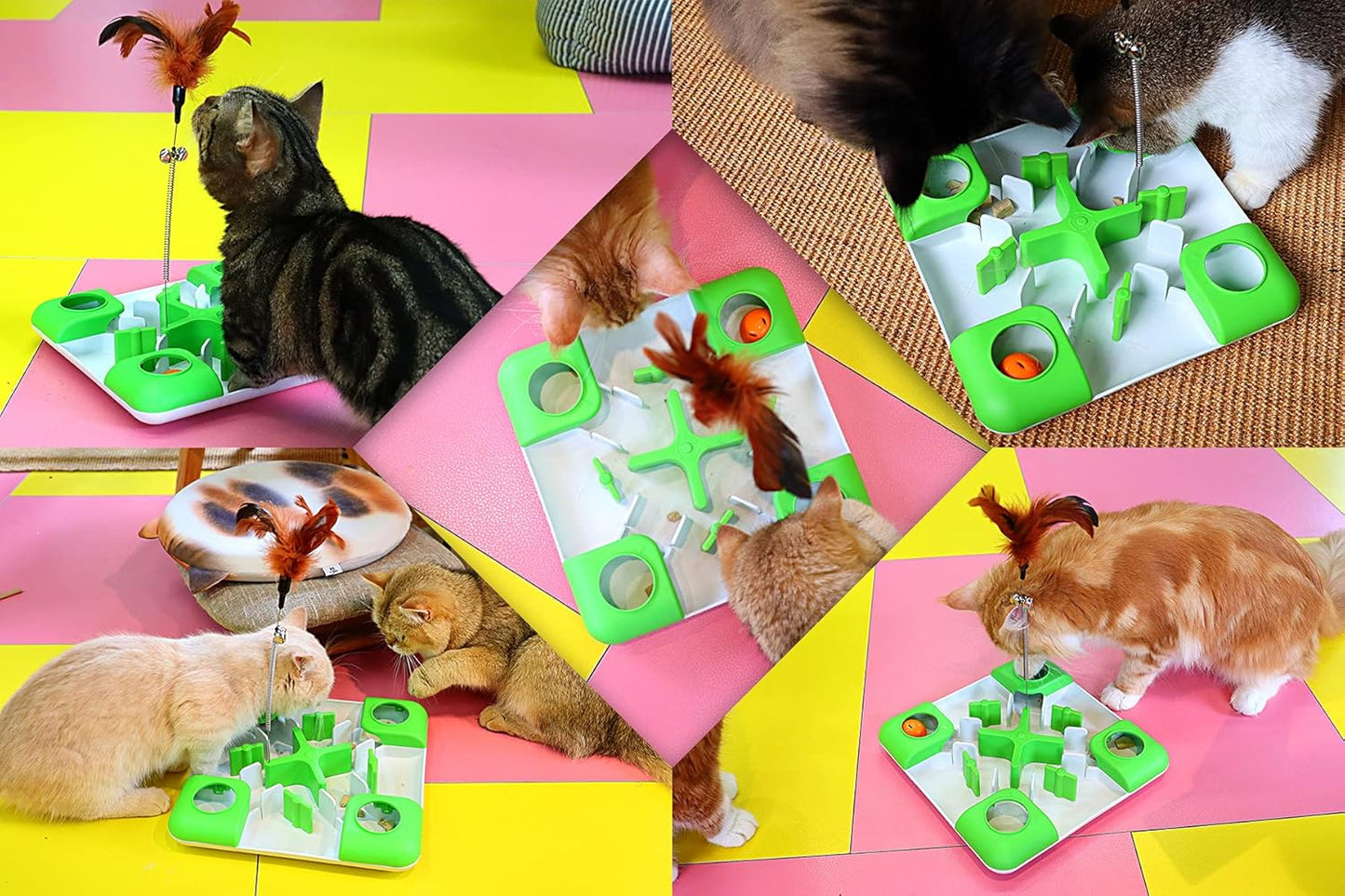 Cat Puzzle Feeder Treat Puzzle Toy, Cat Slow Feeder Food Dispenser, Interactive Treat Maze & IQ Training Toys for Indoor Cats Slow Feeder Cat Bowl for Healthy Eating Diet